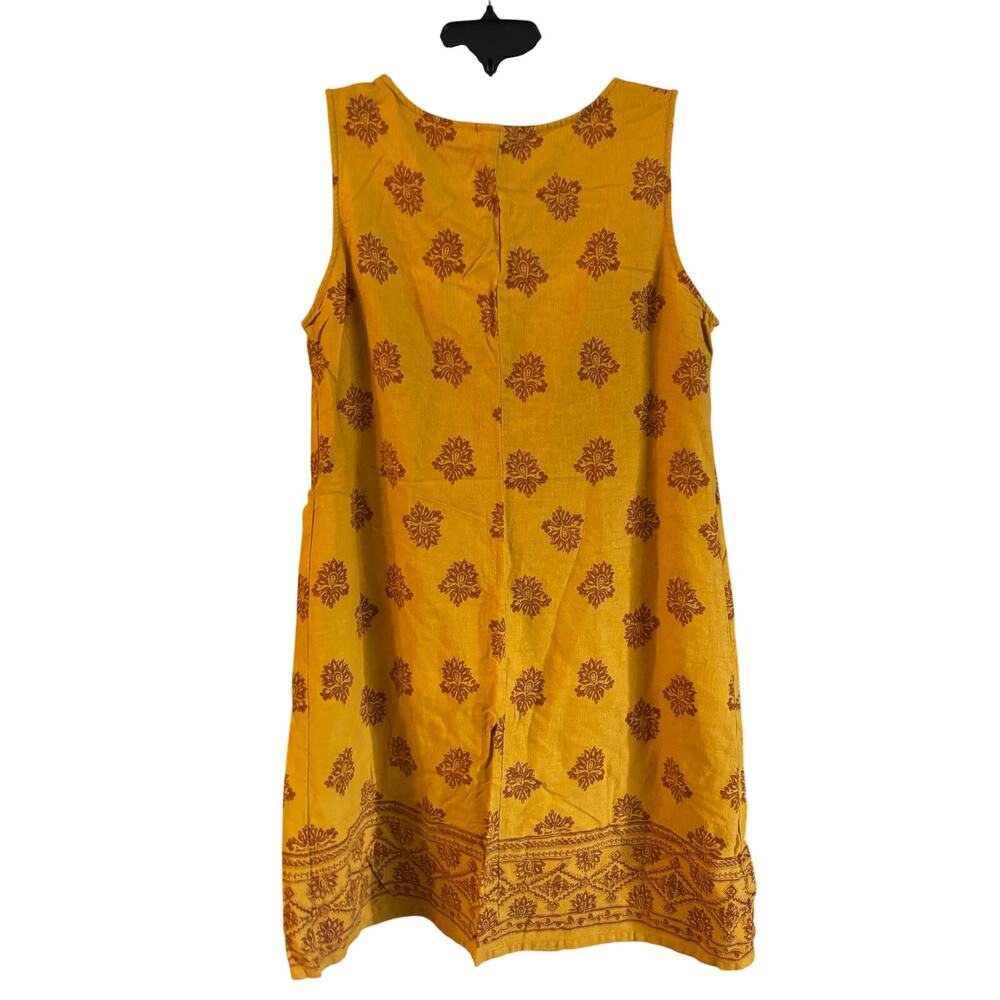 Vintage White Stag Sleeveless Linen Blend Dress Mustard Floral Boho Short Large - Picture 3 of 6
